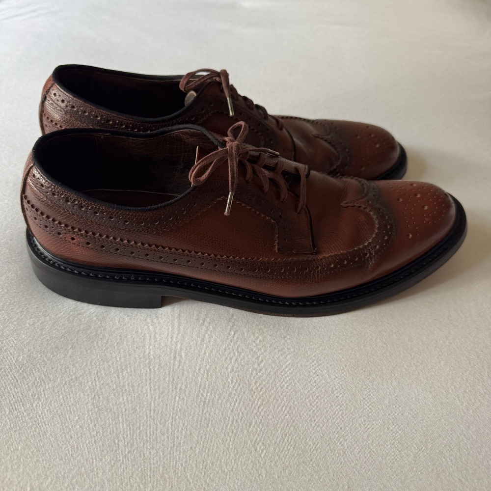 Vintage Sears Brogue Oxfords Men 10.5D Brown Leather Wingtip Dress Shoes Preppy